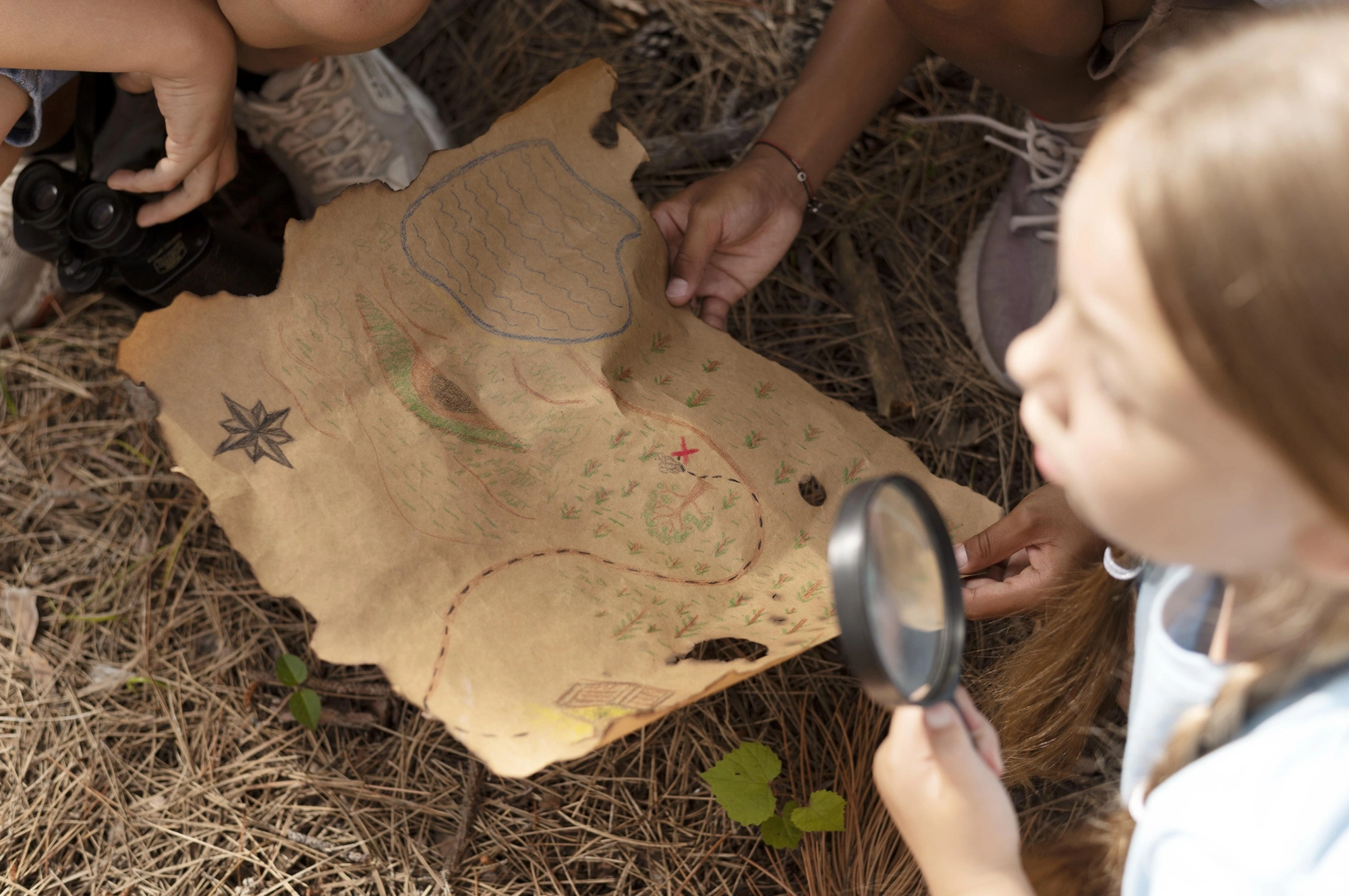 niños jugando a encontrar el tesoro